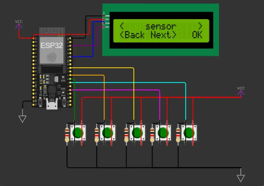 Portable Sensor Tool circuit diagram with ESP32 and LCD display