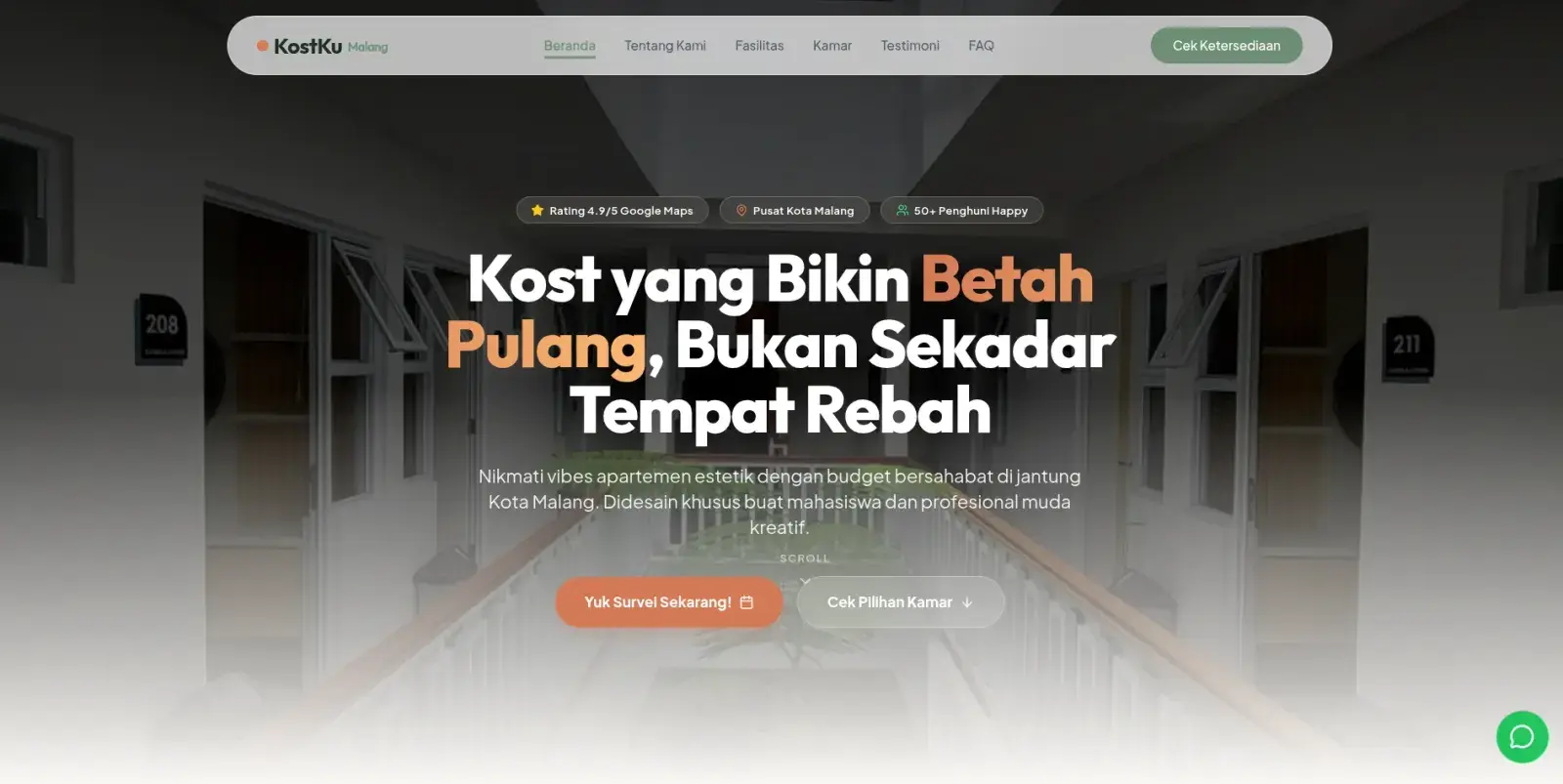 Kost boarding house listing website with room details