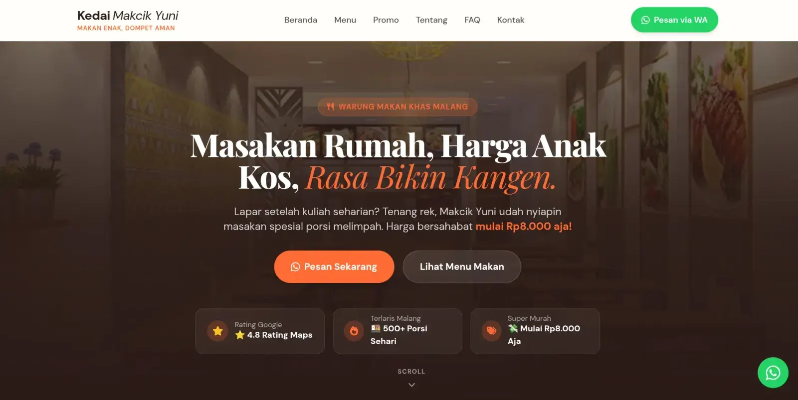 Warung makan restaurant website template with menu and contact info