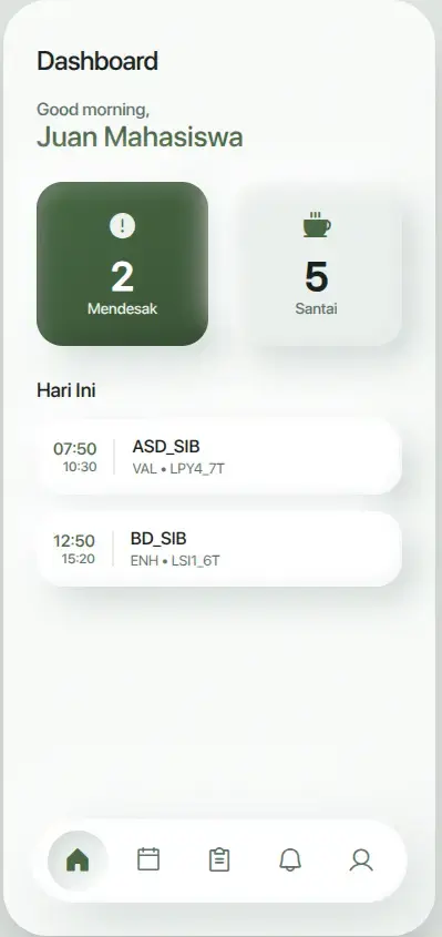 PuTu mobile app dashboard showing task overview and schedule